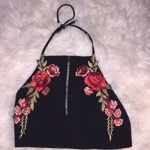 Rose Embroidered Halter Top